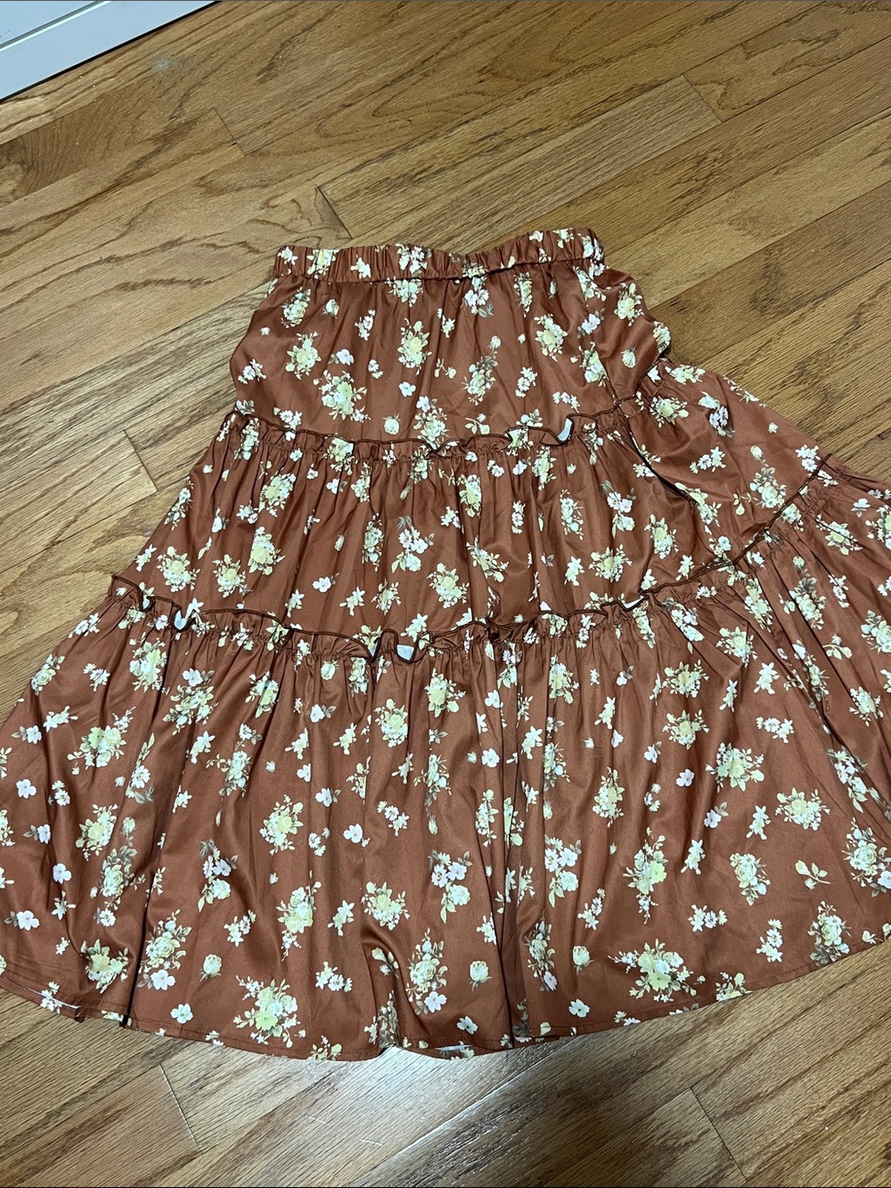 Rowen Rust Floral Tiered Midi Skirt